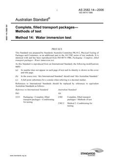 AS 2582.14: 07/10/2006 Complete, filled transport packages – Methods of test – Water immersion test