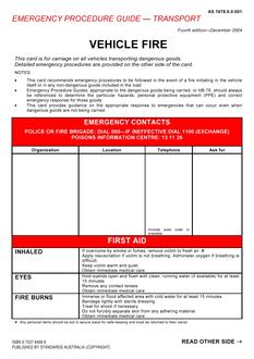 AS 1678.0.0.001: 12/15/2004 Emergency procedure guide – Transport, Part 0.0.001: Vehicle fire