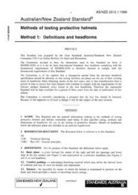 AS/NZS 2512.1: 05/05/1996 Methods of testing protective helmets, Method 1: Definitions and headforms