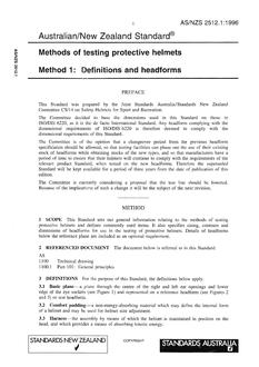 AS/NZS 2512.1: 05/05/1996 Methods of testing protective helmets, Method 1: Definitions and headforms