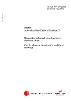 AS/NZS 4266.0(INT): 05/04/2001 Reconstituted wood-based panels – Methods of test, Part 0: General introduction and list of methods