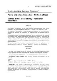 AS/NZS 1580.214.5: 09/05/1997 Paints and related materials – Methods of test, Method 214.5: Consistency – Rotational viscometer