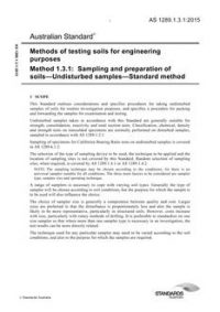 AS 1289.1.3.1: 10/16/2015 Methods of testing soils for engineering purposes, Method 1.3.1: Sampling and preparation of soils – Undisturbed samples – Standard method