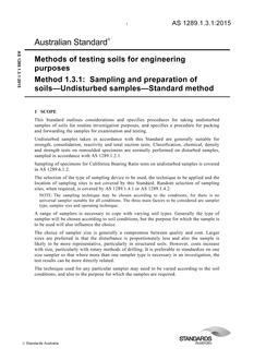 AS 1289.1.3.1: 10/16/2015 Methods of testing soils for engineering purposes, Method 1.3.1: Sampling and preparation of soils – Undisturbed samples – Standard method