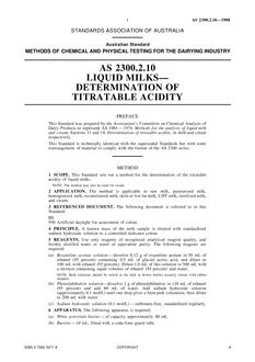 AS 2300.2.10: 01/01/1988 Methods of chemical and physical testing for the dairying industry, Method 2.10: Liquid milks – Determination of titratable acidity