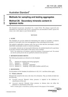 AS 1141.26: 06/30/2008 Methods for sampling and testing aggregates, Method 26: Secondary minerals content in igneous rocks