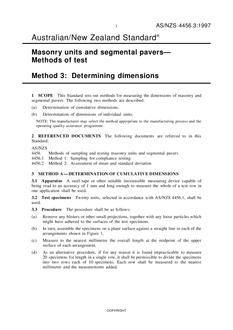 AS/NZS 4456.3: 04/05/1997 Masonry units and segmental pavers – Methods of test, Method 3: Determining dimensions