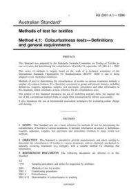 AS 2001.4.1: 01/01/1996 Methods of test for textiles, Method 4.1: Colourfastness tests – Definitions and general requirements