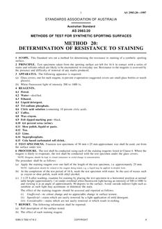 AS 2983.20: 01/01/1987 Methods of test for synthetic sporting surfaces – Determination of resistance to staining