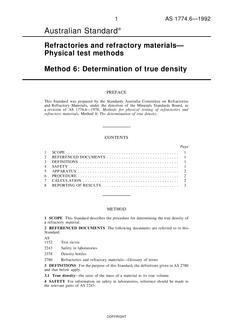 AS 1774.6: 01/17/1992 Refractories and refractory materials – Physical test methods, Method 6: Determination of true density AS 1774.6: 01/17/1992 Refractories and refractory materials – Physical test methods, Method 6: Determination of true density