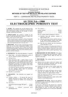 AS 2331.3.6: 01/01/1980 Methods of test for metallic and related coatings, Part 3.6: Corrosion and related property tests – Electrographic porosity test
