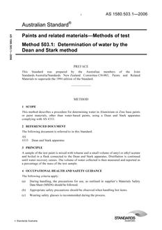 AS 1580.503.1: 12/28/2006 Paints and related materials – Methods of test, Method 503.1: Determination of water by the Dean and Stark method
