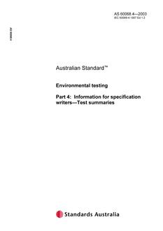 AS 60068.4: 01/01/2003 Environmental testing, Part 4: Information for specification writers – Test summaries