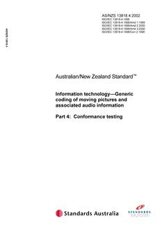AS/NZS 13818.4: 11/28/2002 Information technology – Generic coding of moving pictures and associated audio information, Part 4: Conformance testing