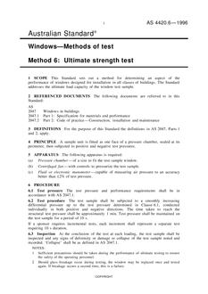 AS 4420.6: 01/01/1996 Windows – Methods of test – Ultimate strength test