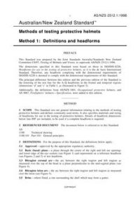 AS/NZS 2512.1: 09/05/1998 Methods of testing protective helmets, Method 1: Definitions and headforms
