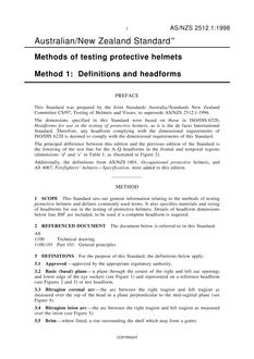 AS/NZS 2512.1: 09/05/1998 Methods of testing protective helmets, Method 1: Definitions and headforms