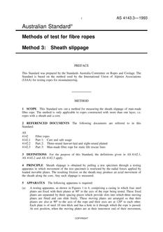 AS 4143.3: 11/22/1993 Methods of test for fibre ropes, Method 3: Sheath slippage