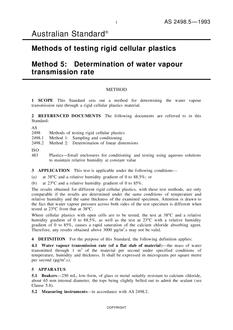 AS 2498.5: 07/12/1993 Methods of testing rigid cellular plastics, Method 5: Determination of water vapour transmission rate