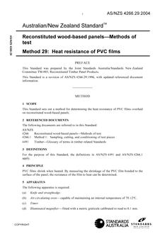 AS/NZS 4266.29: 03/26/2004 Reconstituted wood-based panels – Methods of test, Method 29: Heat resistance of PVC films