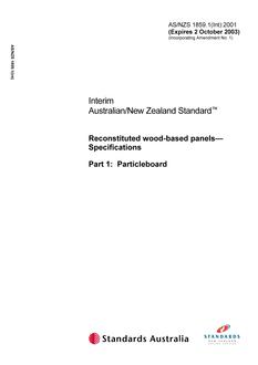 AS/NZS 1859.1(INT): 10/02/2001 Reconstituted wood-based panels – Specifications, Part 1: Particleboard