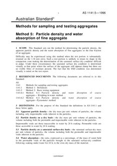 AS 1141.5: 01/01/1996 Methods for sampling and testing of aggregates – Particle density and water absorption of fine aggregate