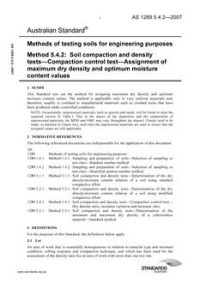 AS 1289.5.4.2: 08/31/2007 Methods of testing soils for engineering purposes, Method 5.4.2: Soil compaction and density tests – Compaction control test – Assignment of maximum dry density and optimum moisture content values