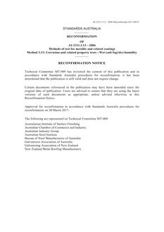 AS 2331.3.13: 08/14/2006 Methods of test for metallic and related coatings, Method 3.13: Corrosion and related property tests – Wet (salt fog)/dry/humidity
