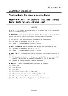 AS 4155.9: 01/01/1993 Test methods for general access floors, Method 9: Test for ultimate test load (safety factor tests for concentrated load)