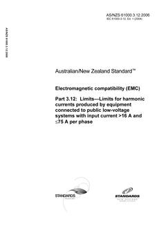 AS/NZS 61000.3.12: 08/25/2006 Electromagnetic compatibility (EMC), Part 3.12: Limits – Limits for harmonic currents produced by equipment connected to public low-voltage systems with input current greater than 16 A and less than or equal to 75 A per phase