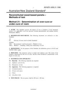 AS/NZS 4266.21: 06/05/1996 Reconstituted wood-based panels – Methods of test, Method 21: Determination of over-cure or under-cure of resin