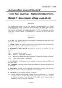 AS/NZS 2111.7: 08/05/1996 Textile floor coverings – Tests and measurements, Method 7: Determination of loop length of pile