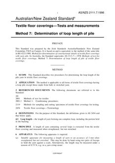 AS/NZS 2111.7: 08/05/1996 Textile floor coverings – Tests and measurements, Method 7: Determination of loop length of pile