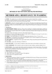 AS 1580.459.1: 12/31/1982 Paints and related materials – Methods of test – Resistance to washing
