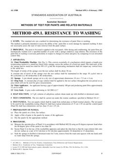 AS 1580.459.1: 12/31/1982 Paints and related materials – Methods of test – Resistance to washing