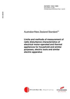 AS/NZS 1044: 10/01/1995 Limits and methods of measurement of radio disturbance characteristics of electrical motor-operated and thermal appliances for household and similar purposes, electric tools and similar electric apparatus