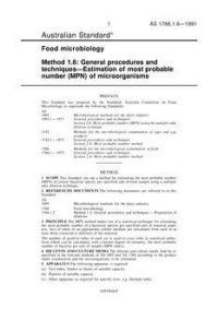AS 1766.1.6: 12/31/1990 Food microbiology, Method 1.6: General procedures and techniques – Estimation of the most probable number (MPN) of microorganisms