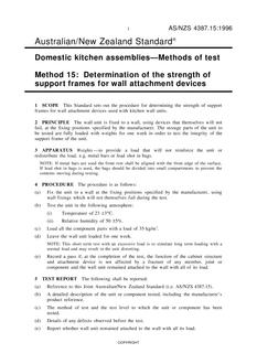 AS/NZS 4387.15: 06/05/1996 Domestic kitchen assemblies – Methods of test, Method 15: Determination of the strength of support frames for wall attachment devices