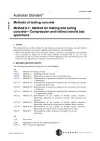 AS 1012.8.1: 01/01/2000 Methods of testing concrete, Method 8.1: Method for making and curing concrete – Compression and indirect tensile test specimens