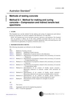 AS 1012.8.1: 01/01/2000 Methods of testing concrete, Method 8.1: Method for making and curing concrete – Compression and indirect tensile test specimens