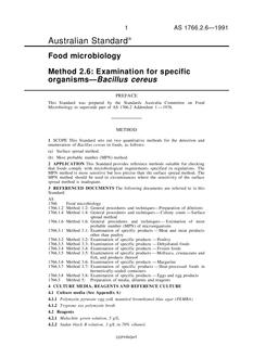AS 1766.2.6: 12/31/1990 Food microbiology, Method 2.6: Examination for specific organisms – Bacillus cereus