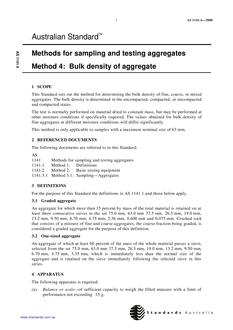 AS 1141.4: 08/01/2000 Methods for sampling and testing aggregates, Method 4: Bulk density of aggregate