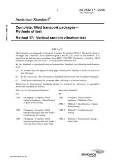 AS 2582.17: 07/10/2006 Complete, filled transport packages – Methods of test – Vertical random vibration test