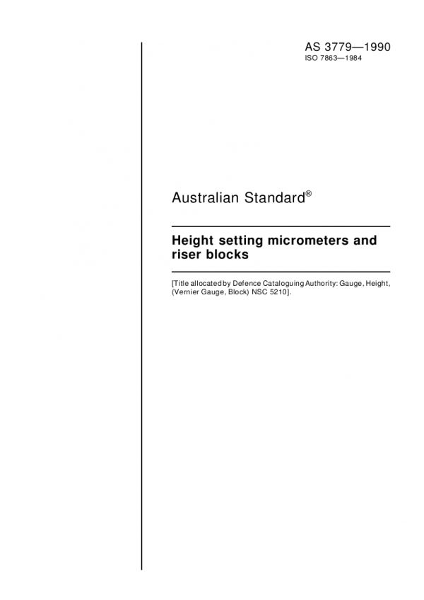 AS 3779: 11/11/1990 Height setting micrometers and riser blocks