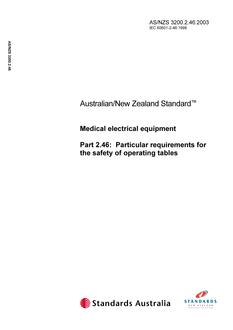 AS/NZS 3200.2.46: 06/30/2003 Medical electrical equipment, Part 2.46: Particular requirements for the safety of operating tables