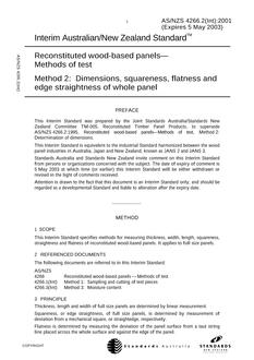 AS/NZS 4266.2(INT): 05/05/2001 Reconstituted wood-based panels – Methods of test, Method 2: Dimensions, squareness, flatness and edge straightness