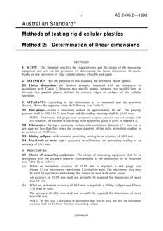 AS 2498.2: 07/12/1993 Methods of testing rigid cellular plastics, Method 2: Determination of linear dimensions
