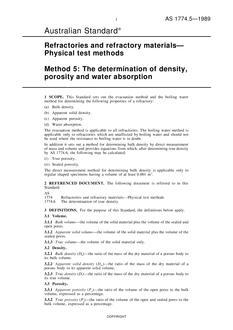AS 1774.5: 12/31/1988 Refractories and refractory materials – Physical test methods – The determination of density, porosity and water absorption