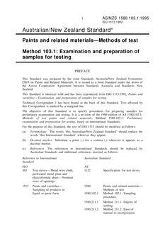 AS/NZS 1580.103.1: 02/05/1995 Paints and related materials, Method 103.1: Methods of test – Examination and preparation of samples for testing