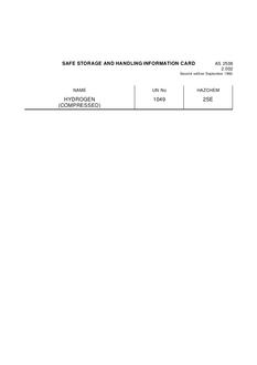 AS 2508.2.002: 01/01/1992 Safe storage and handling information card – Hydrogen (compressed)